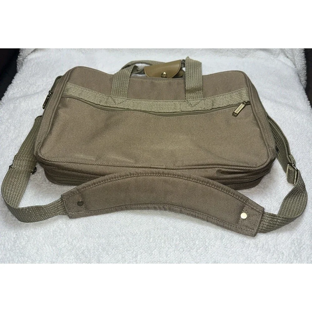 London Fog Messenger Laptop Bag Khaki Canvas W/Shoulder Strap 4 Zipper Pockets
